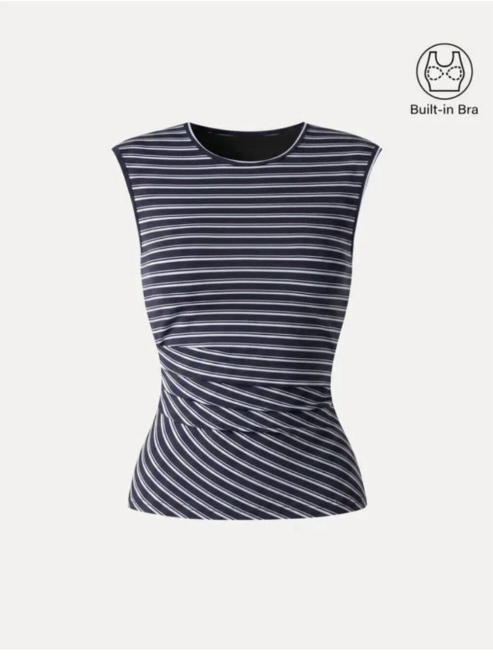 OGL Women's Lyocell Striped Tucked Sleeveless Bra Top Large Blue Minimalist